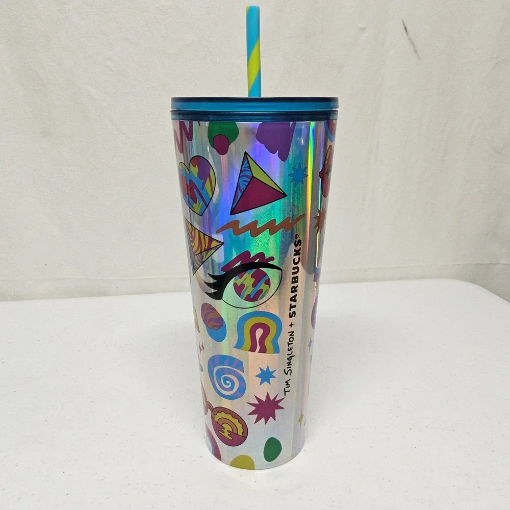 Starbucks Tim Singleton Pride Tumbler 24oz Silver‎ Iridescent Pop Art 011143244